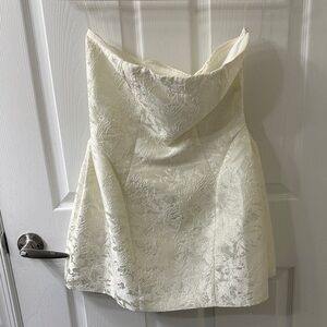Strapless Ivory Floral Jacquard Mini Dress